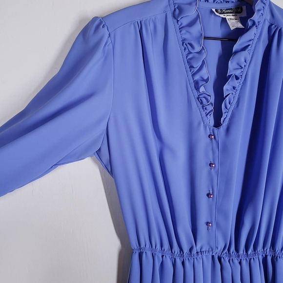 Vintage Jo Hanna York Polyester Ruffle Trimmed Dress 18 L Periwinkle Blue - Picture 10 of 15